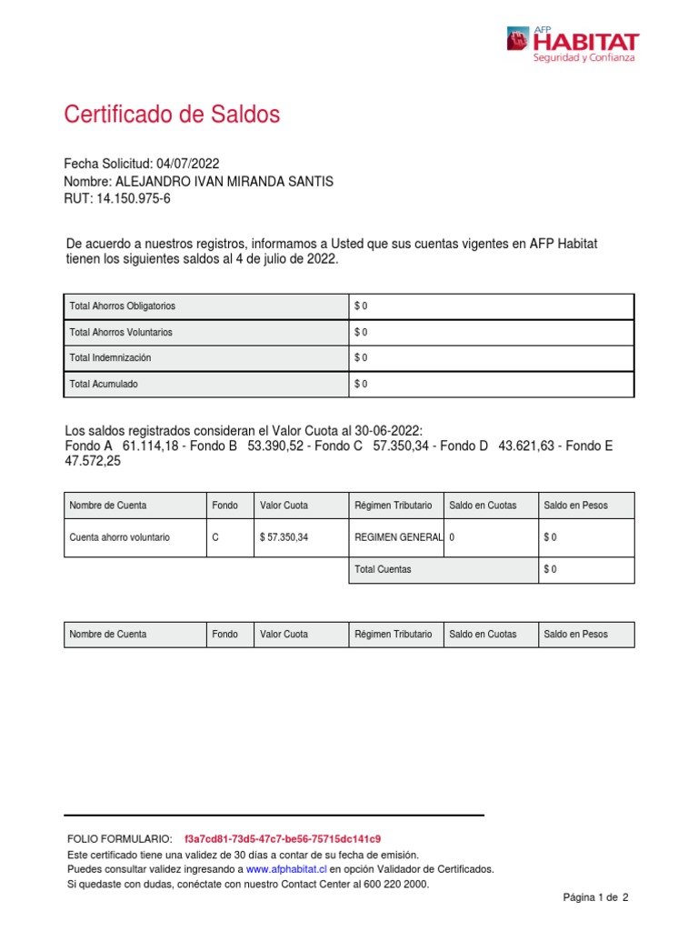 Afp habitat certificado saldos cero pdf economias