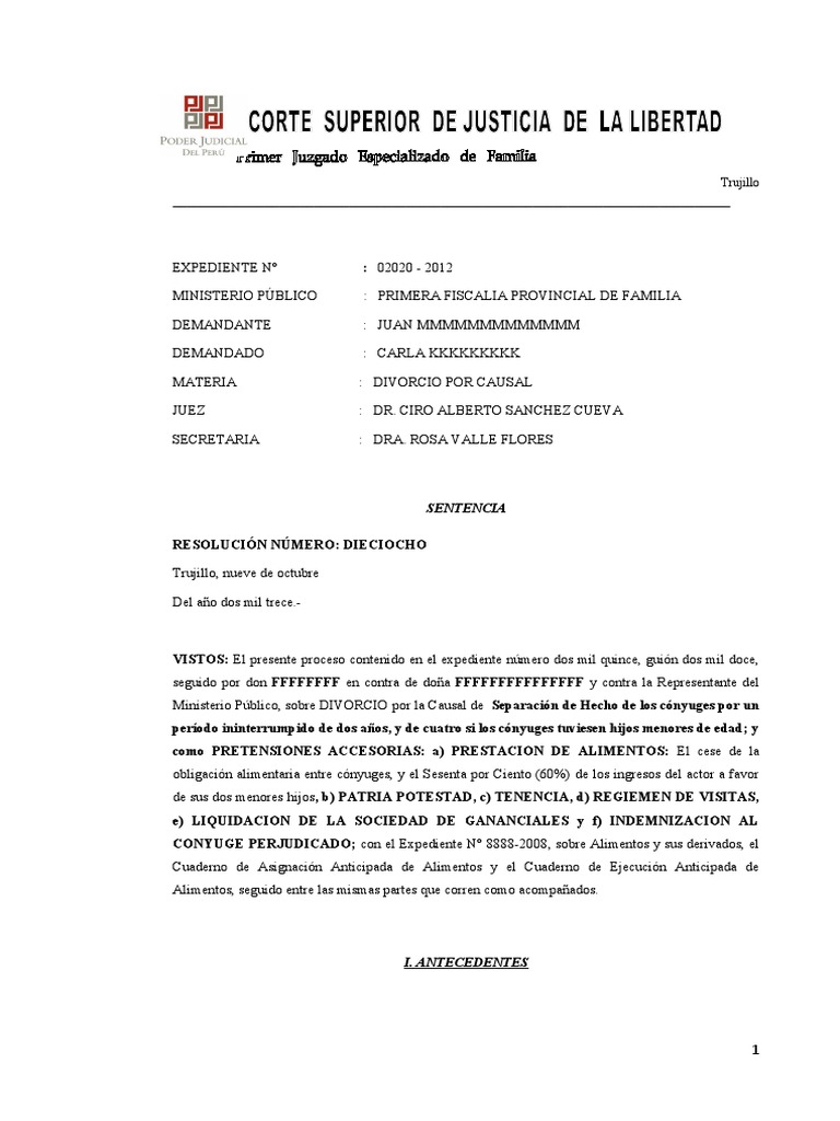 Ejemplo de Sentencia de Divorcio en Perú | PDF | Divorcio | Esposa