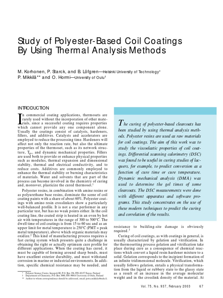 Polyester-Based Coil Coatings | PDF | Differential Scanning Calorimetry ...