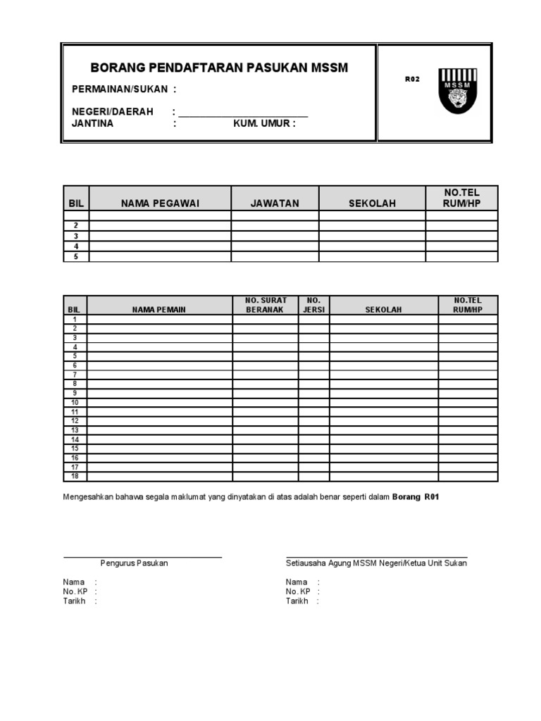 Borang M01 - R01 - M02 - R02 | PDF
