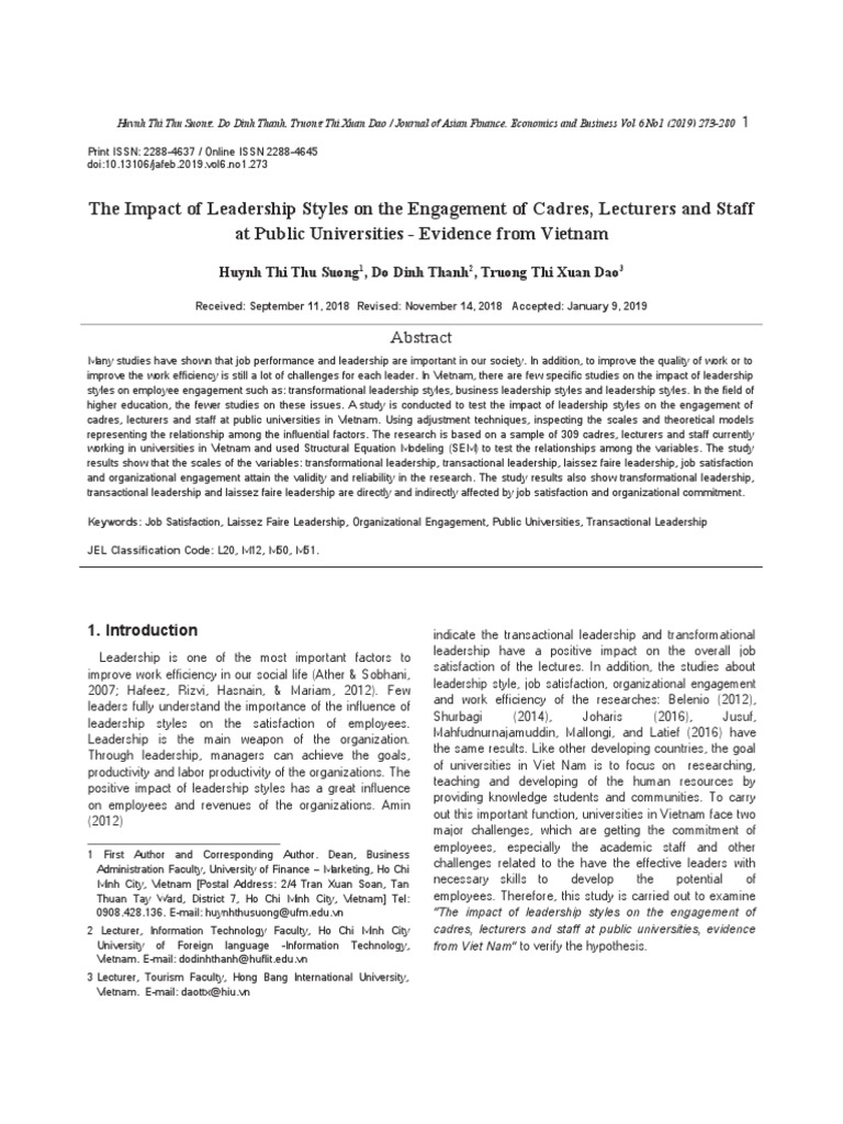 Leadership Styles and Employee Engagement in Vietnam | PDF | Leadership ...