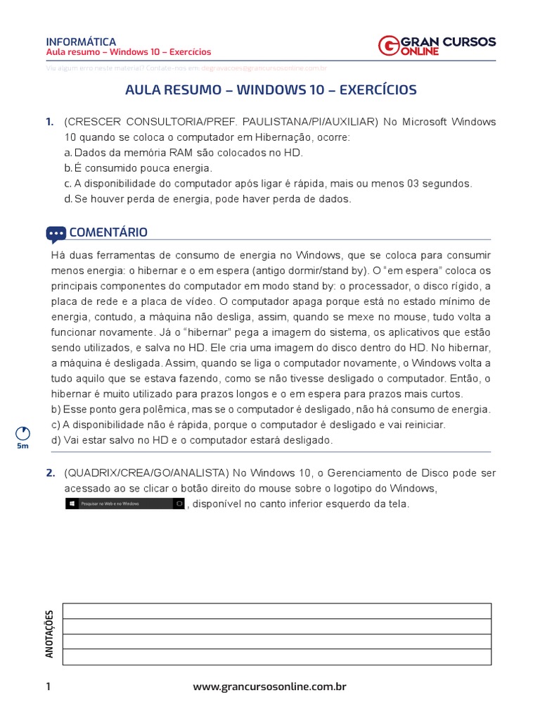 Resumo de Exercícios do Windows 10 | PDF | Windows 10 | Microsoft Windows