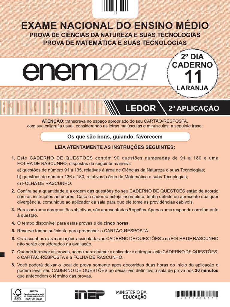 Enem 2021 P2 Cad 11 Dia 2 Laranja Ledor | PDF | Rede elétrica | Calor