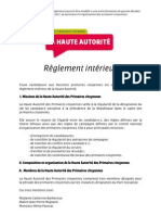 Règlement Intérieur de La Haute Autorité Des Primaires