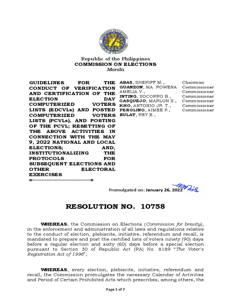 Resolution No. 10758: Republic of The Philippines | PDF | Commission On ...