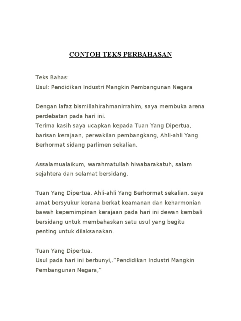 CONTOH TEKS PERBAHASAN