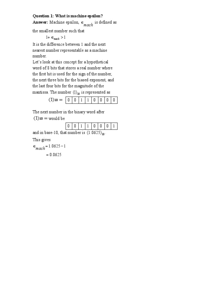 Question 1 What Is Machine Epsilon? Answer Machine Epsilon PDF