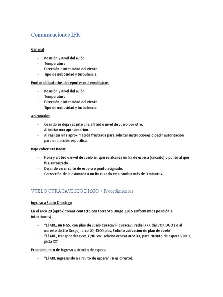 Procedimientos IFR para Vuelo a Santo Domingo | PDF | Control de ...