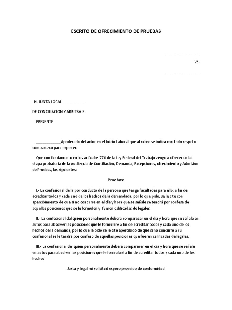 Escrito de Ofrecimiento de Pruebas | PDF