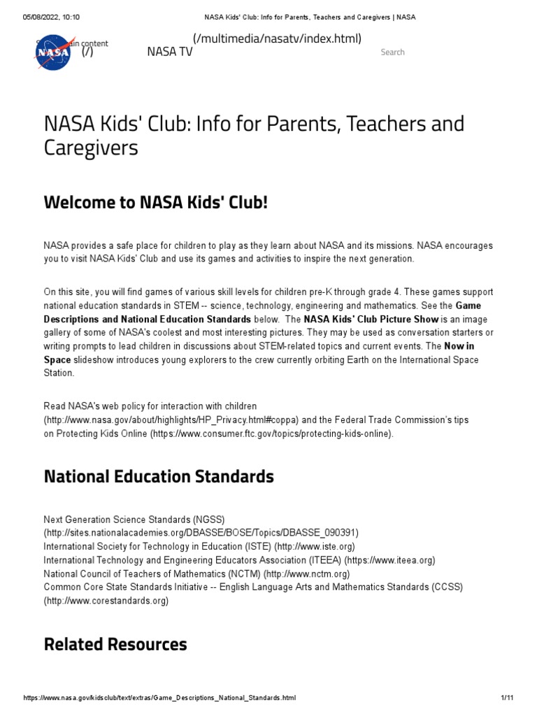 NASA Kids' Club: Games for Learning | PDF | National Council Of ...