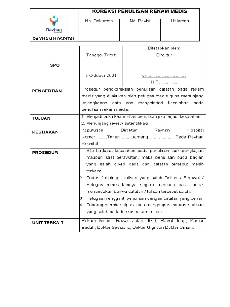 Prosedur Koreksi Rekam Medis Rayhan | PDF