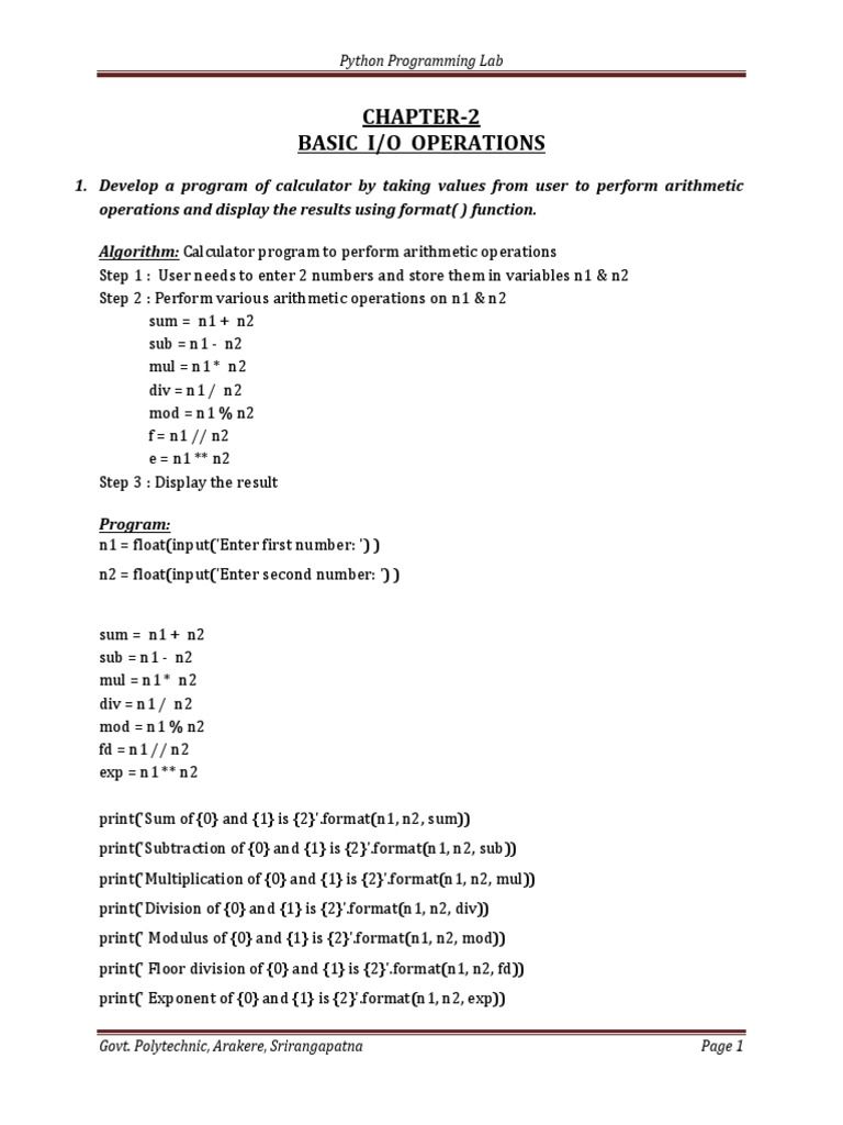 Python Lab Programs - Chapter 2 To 4 | PDF | Sphere | Arithmetic