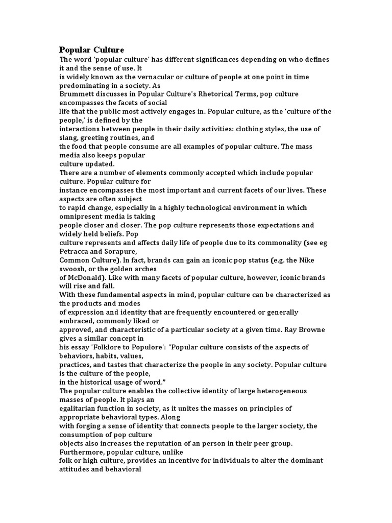 Popular Culture PDF Popular Culture