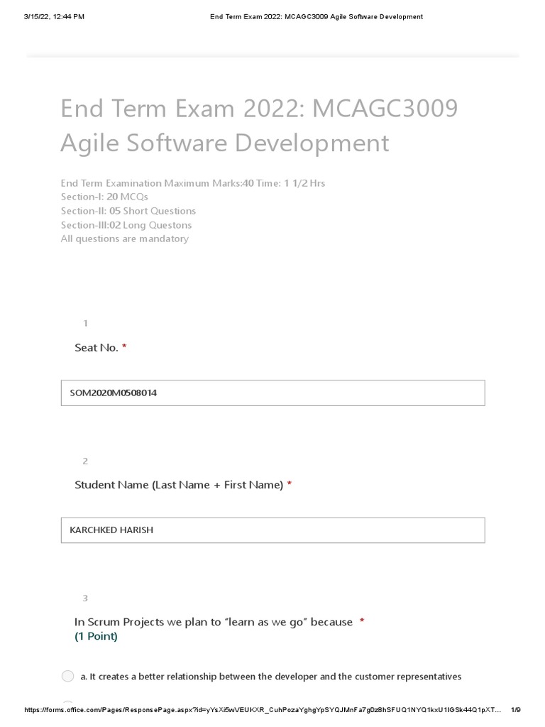 Agile Software Development Exam 2022 | PDF | Scrum (Software ...