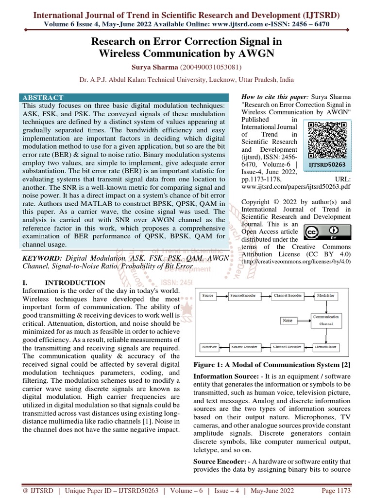 Research On Error Correction Signal in Wireless Communication by AWGN ...
