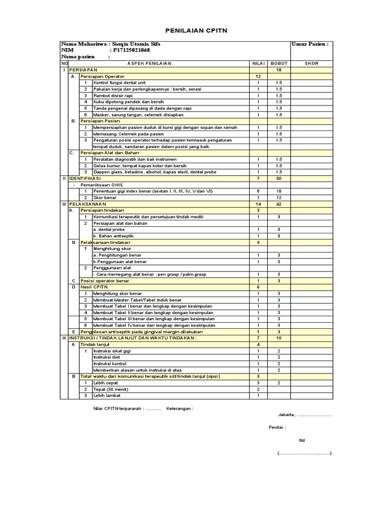 Form Penilaian, CPITN (1) Prevdent, 2022, NG | PDF