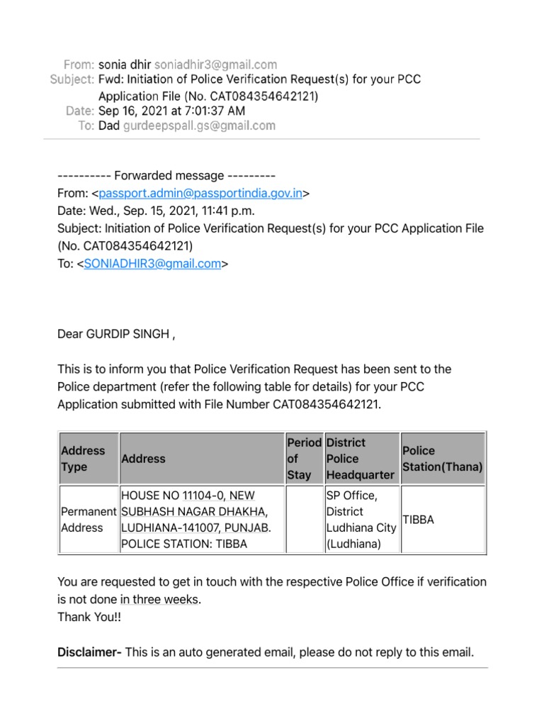FWD Initiation of Police Verification Request(s) For Your PCC ...