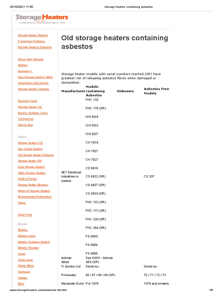 Storage Heaters Containing Asbestos PDF Automation Equipment
