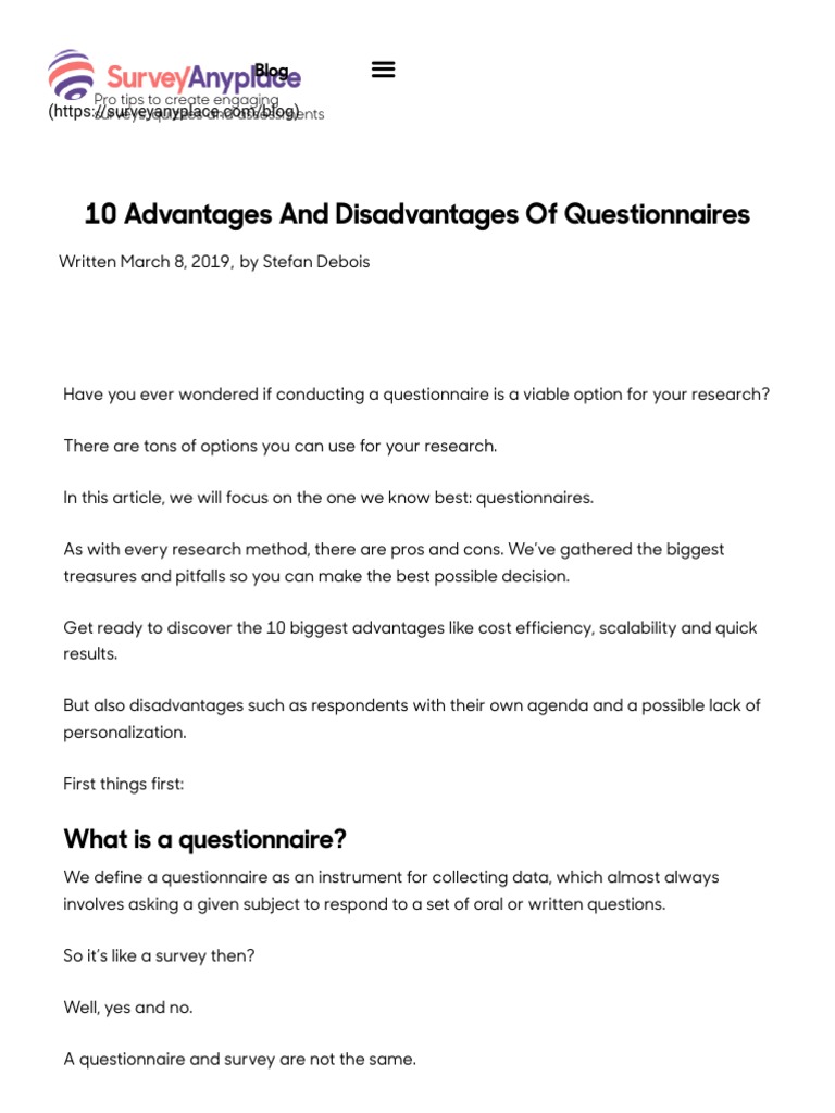 10 Advantages and Disadvantages of Questionnaires - Survey Anyplace ...