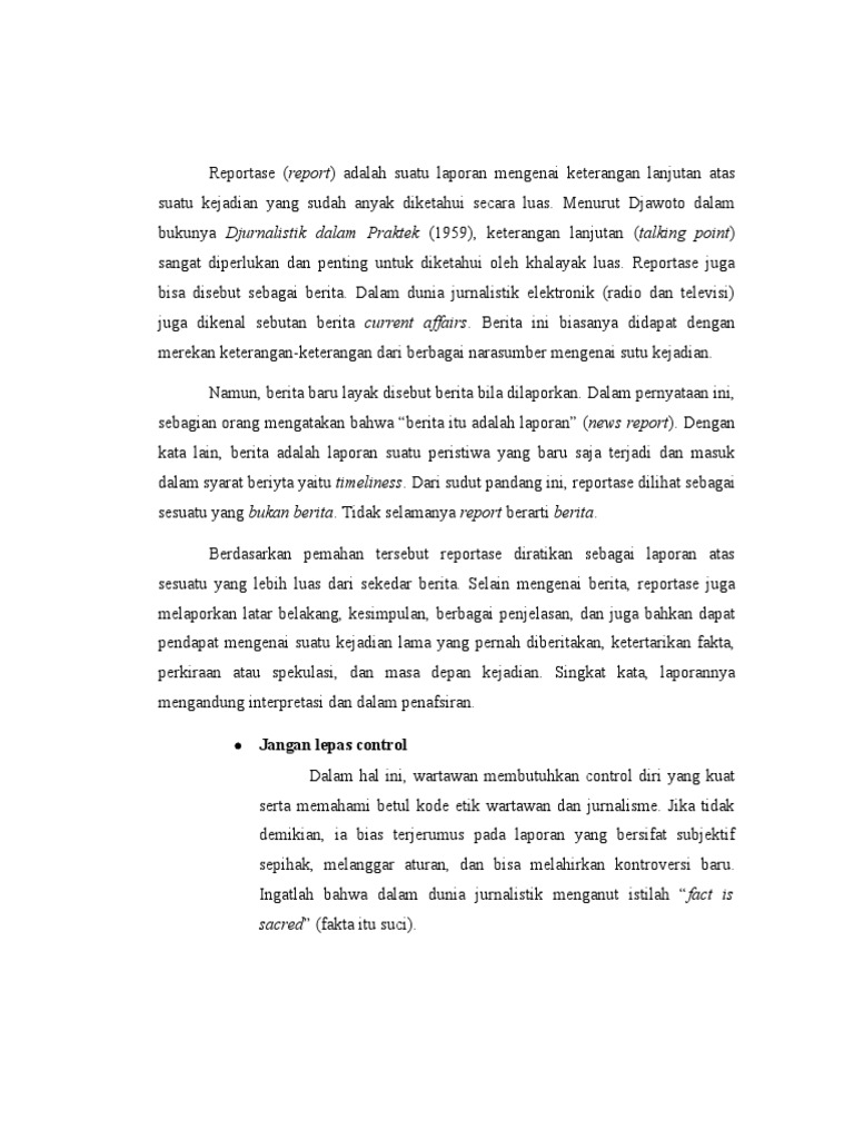 Memahami Konsep Reportase Jurnalistik | PDF