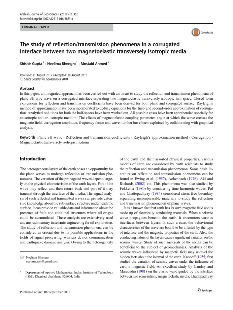 Arabian Journal of Geosciences 2018 PDF Waves Seismology