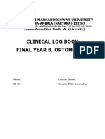 Clinical Log Book Final Year B. Optometry: Maharishi Markandeshwar University