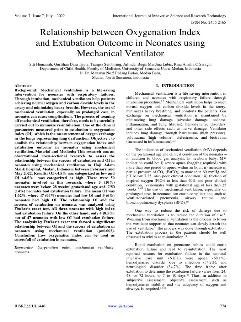 Relationship Between Oxygenation Index and Extubation in