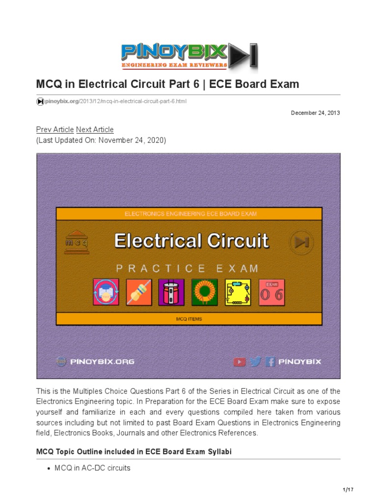 MCQ in Electrical Circuit Part 6 ECE Board Exam PDF Capacitor