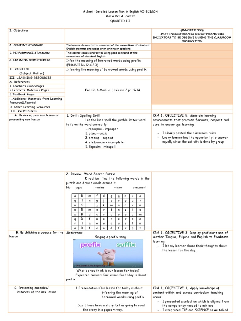 English COT 3RD ANNOTATION | PDF | Learning | Word
