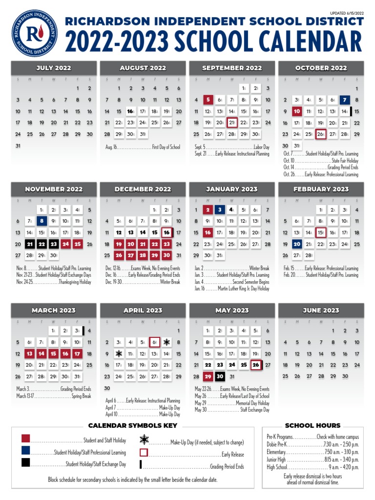 Richardson ISD 2022-23 School Calendar | PDF | Social Institutions |  Academia