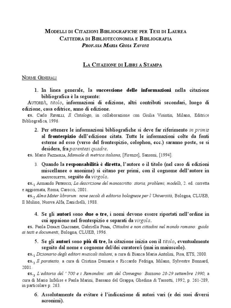 Modelli Di Citazioni Bibliografiche Per Tesi Di Laurea