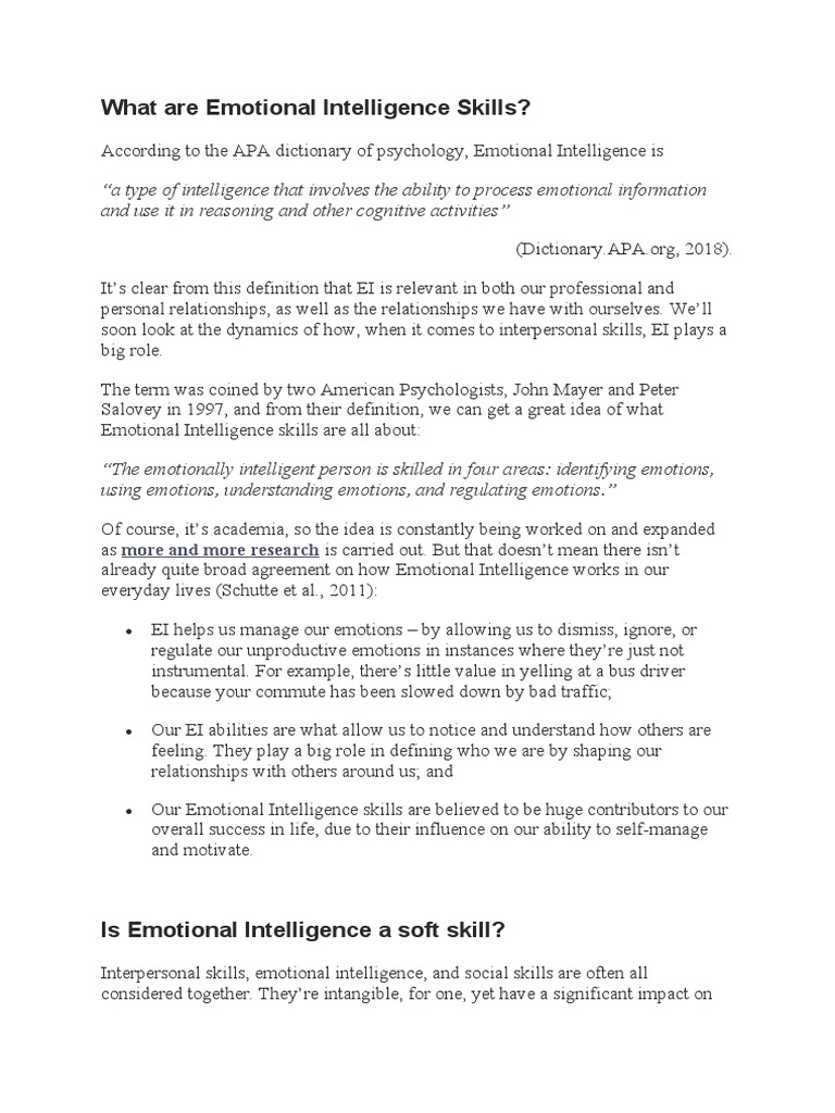 What Are Emotional Intelligence Skills | PDF | Emotional Intelligence ...