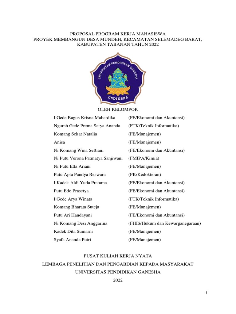Proposal KKN Desa Mundeh 2022 | PDF