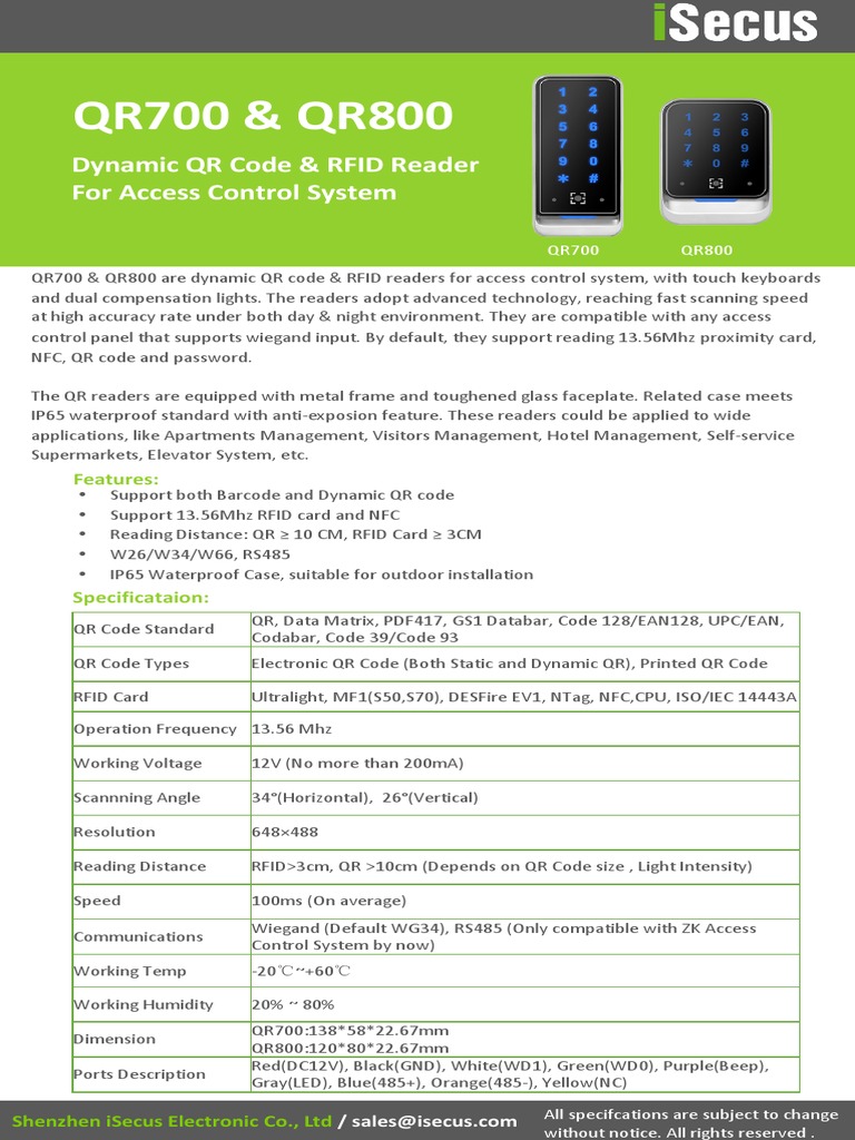 Dynamic QR & RFID Readers for Access Control | PDF | Radio Frequency ...