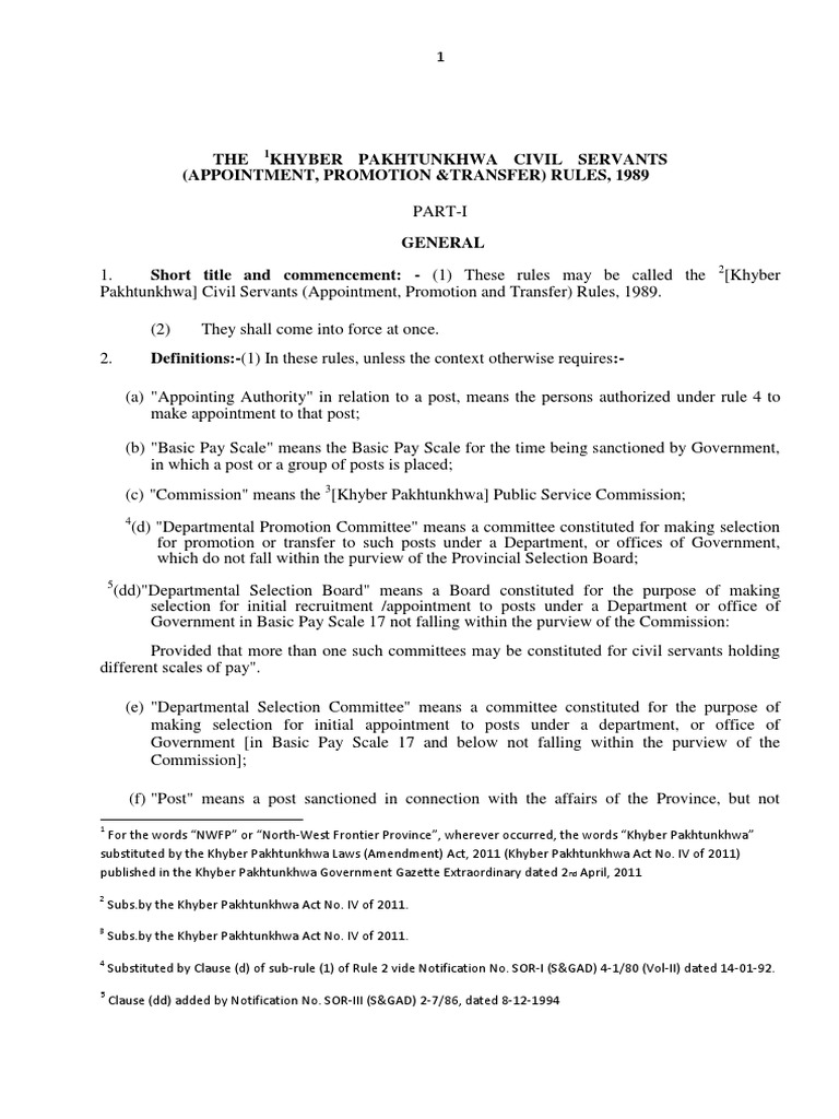 THE Khyber Pakhtunkhwa Civil Servants (Appointment, Promotion &transfer
