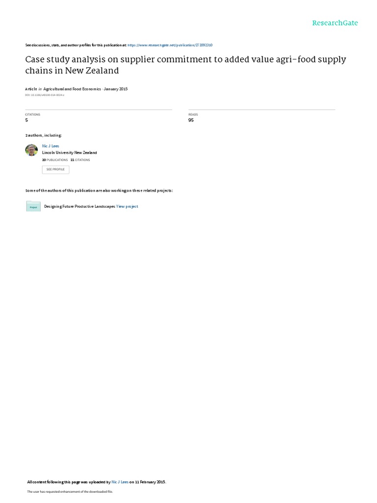 Case Study Analysis On Supplier Commitment To Added Value AgriFood