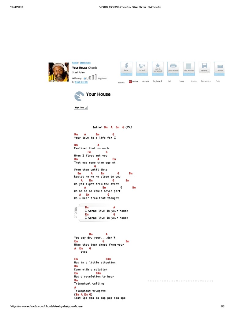 YOUR HOUSE Chords Steel Pulse EChords PDF