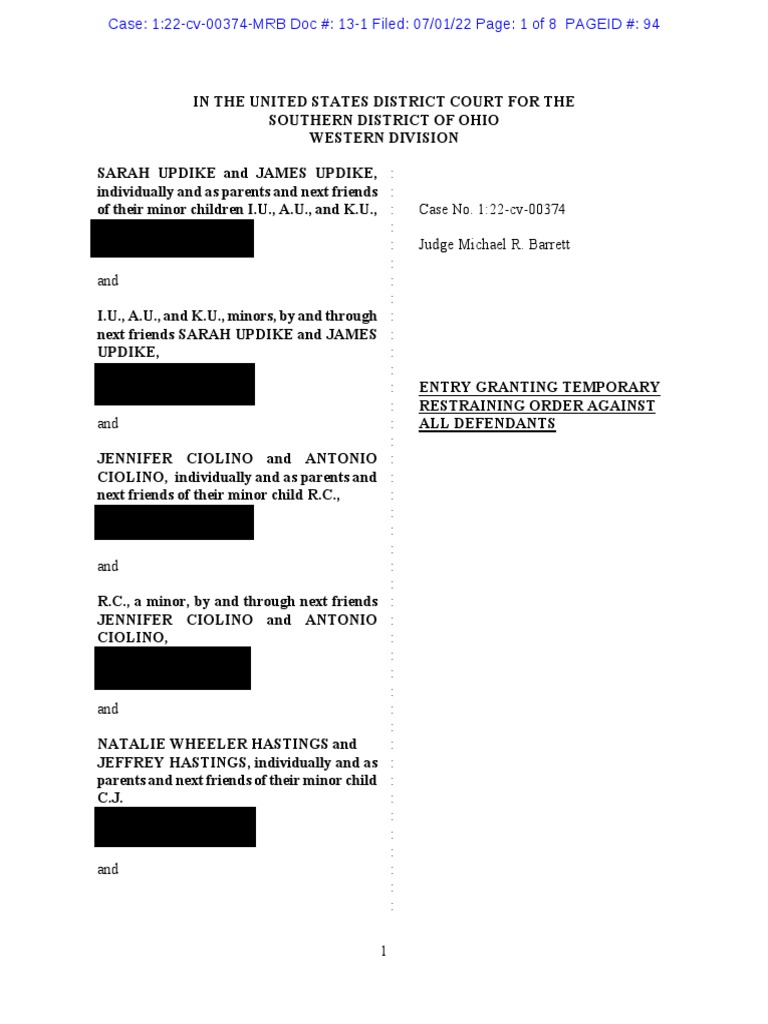 Temporary Restraining Order in Ohio Case | PDF | Injunction ...