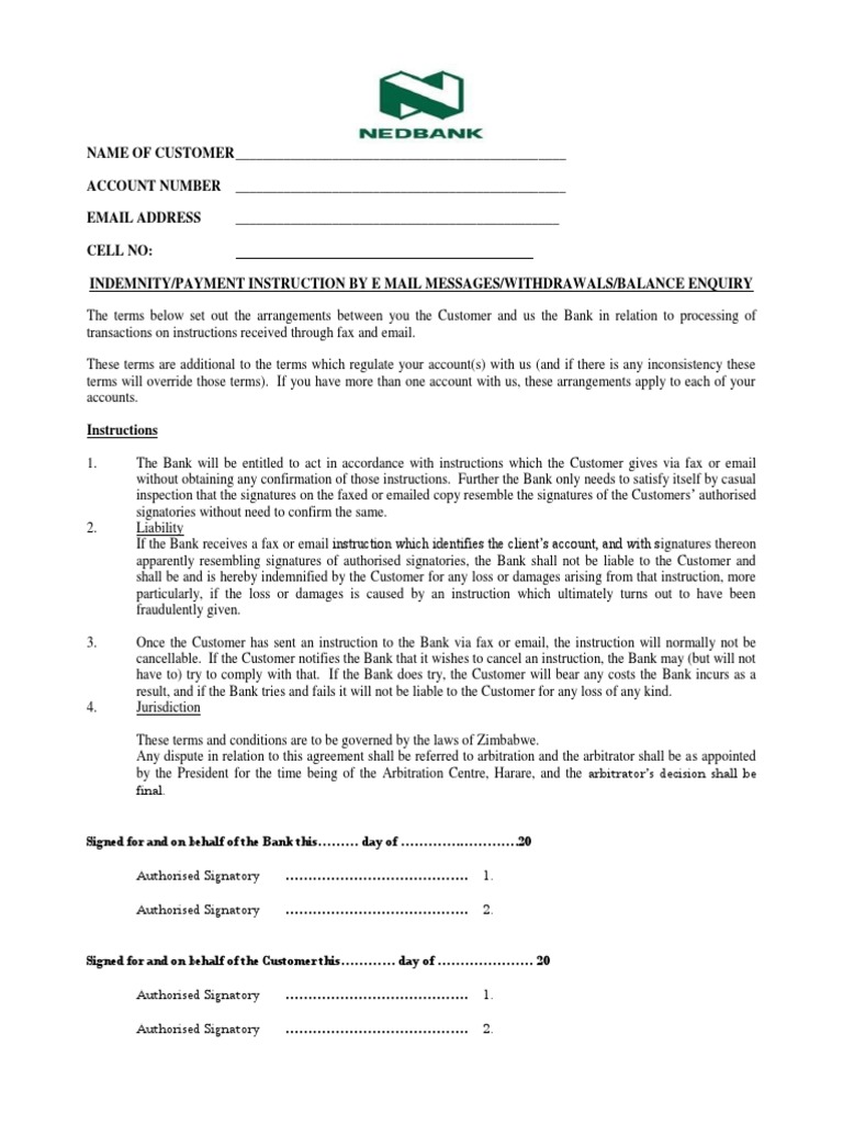 Email Indemnity Form 2020 PDF Indemnity Banks