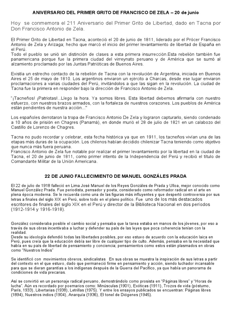 ANIVERSARIO DEL PRIMER GRITO DE FRANCISCO DE ZELA PDF
