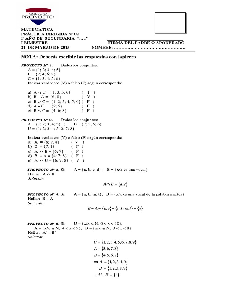 Ejercicios de Conjuntos para Secundaria | PDF