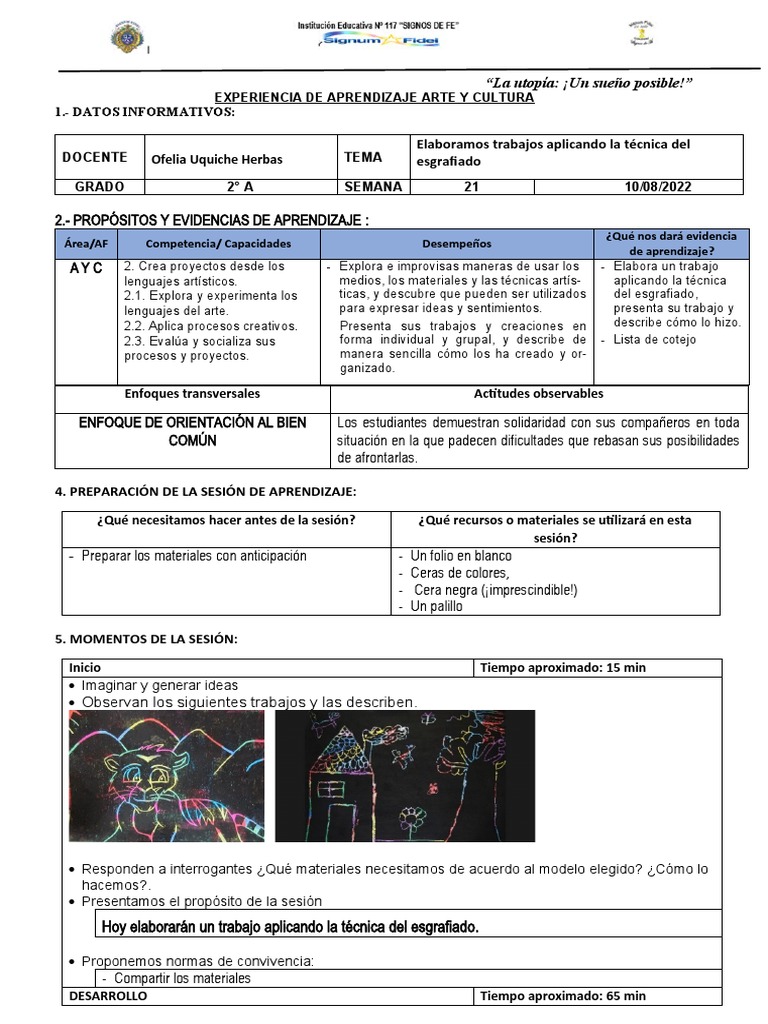 Experiencia de Aprendizaje Arte y Cultura 10-08.22 | PDF | Aprendizaje ...