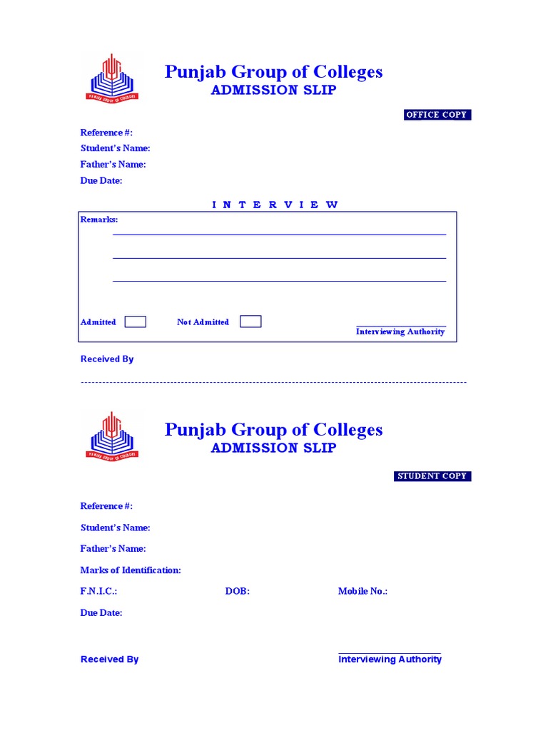 Admission Slip | PDF