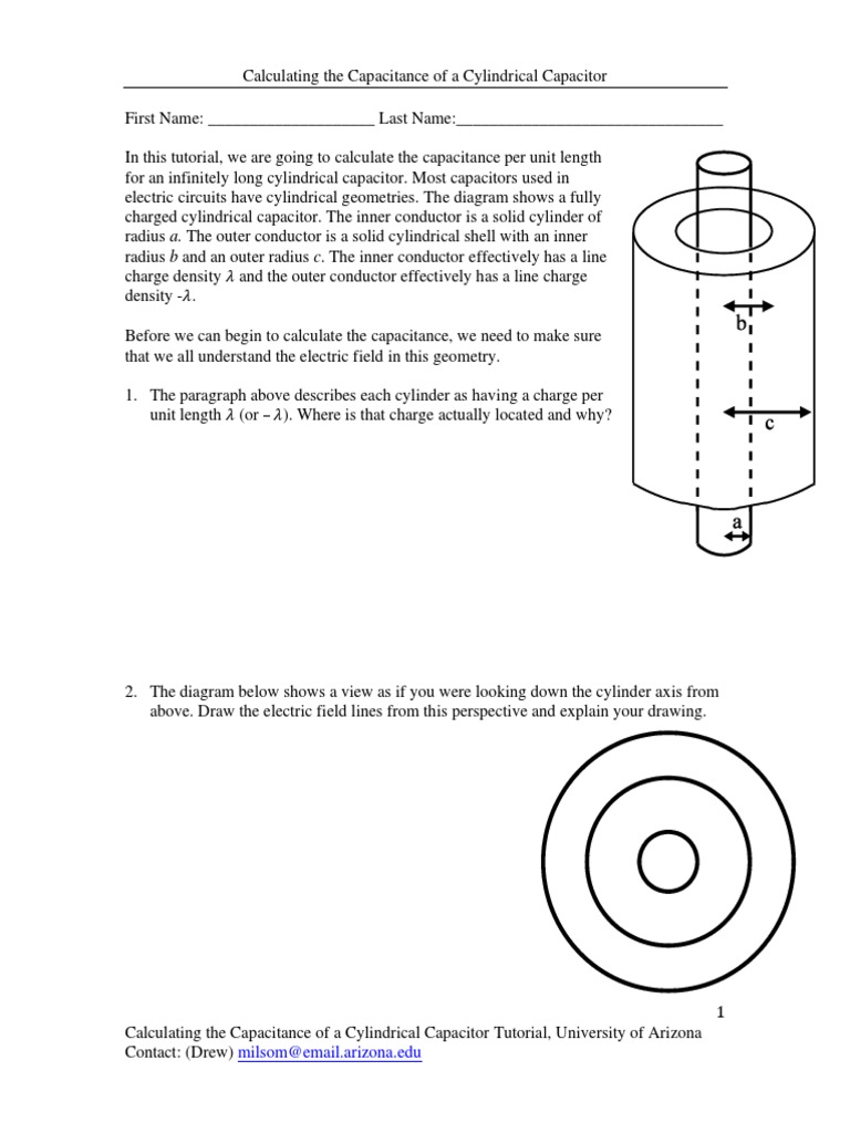Cylindrical Capacitor Capacitance Calculation | PDF | Capacitance ...