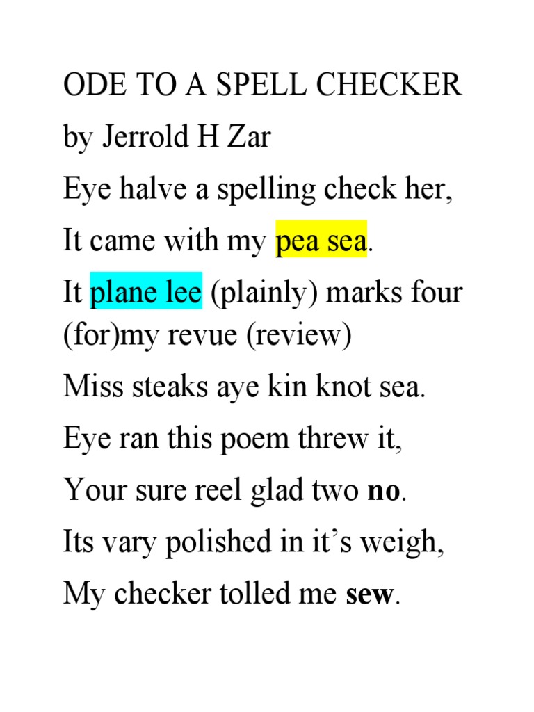 Ode to a Spell Checker Poem | PDF | Poetry