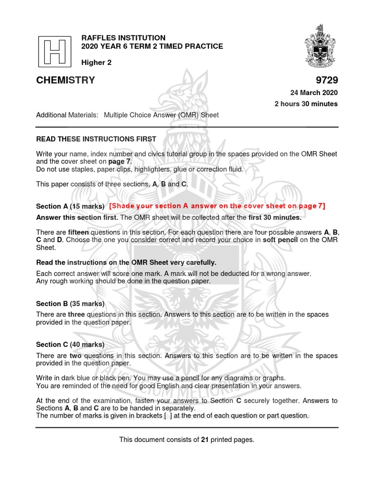 2020 Y6 Timed Practice Question Paper | PDF | Aromaticity | Buffer Solution
