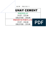Mabuhay Cement: P-UP - 225.00 DELIVER - 230.00 P-UP - 230.00 DELIVER - 235.00