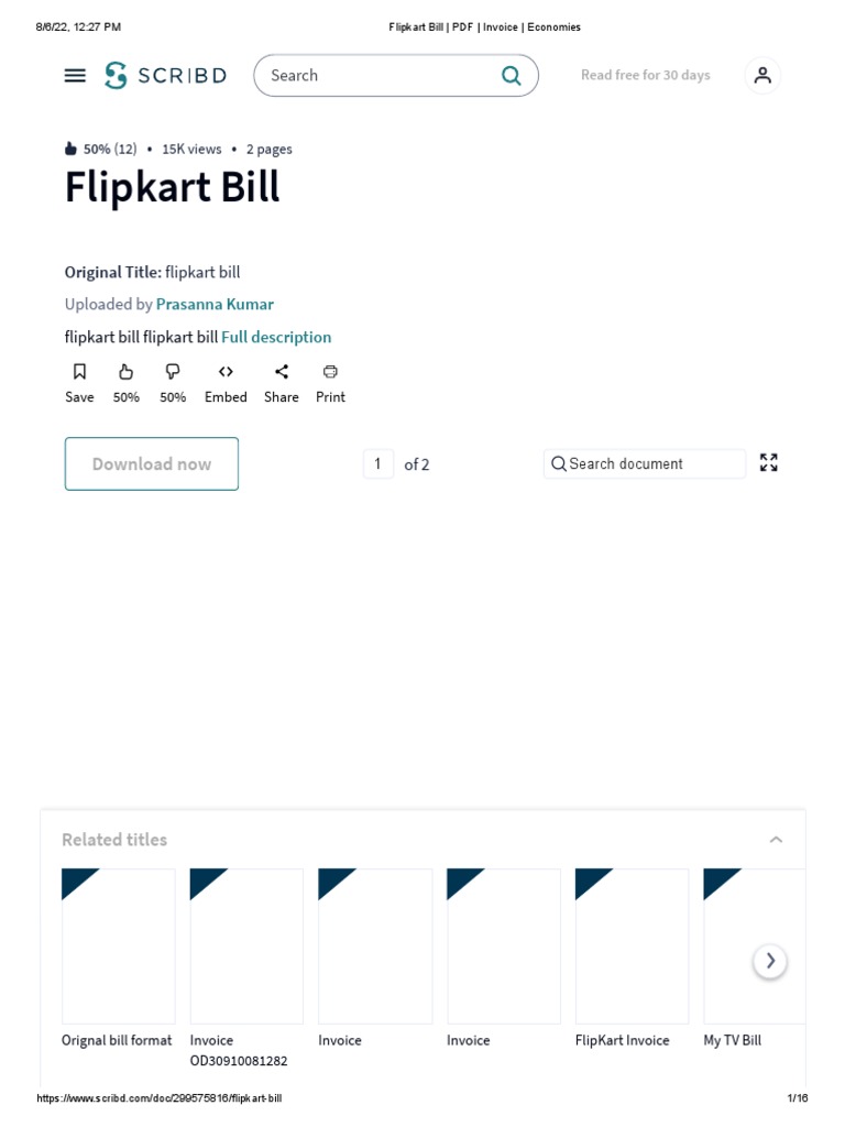 Flipkart Bill PDF Invoice Economies PDF Scribd