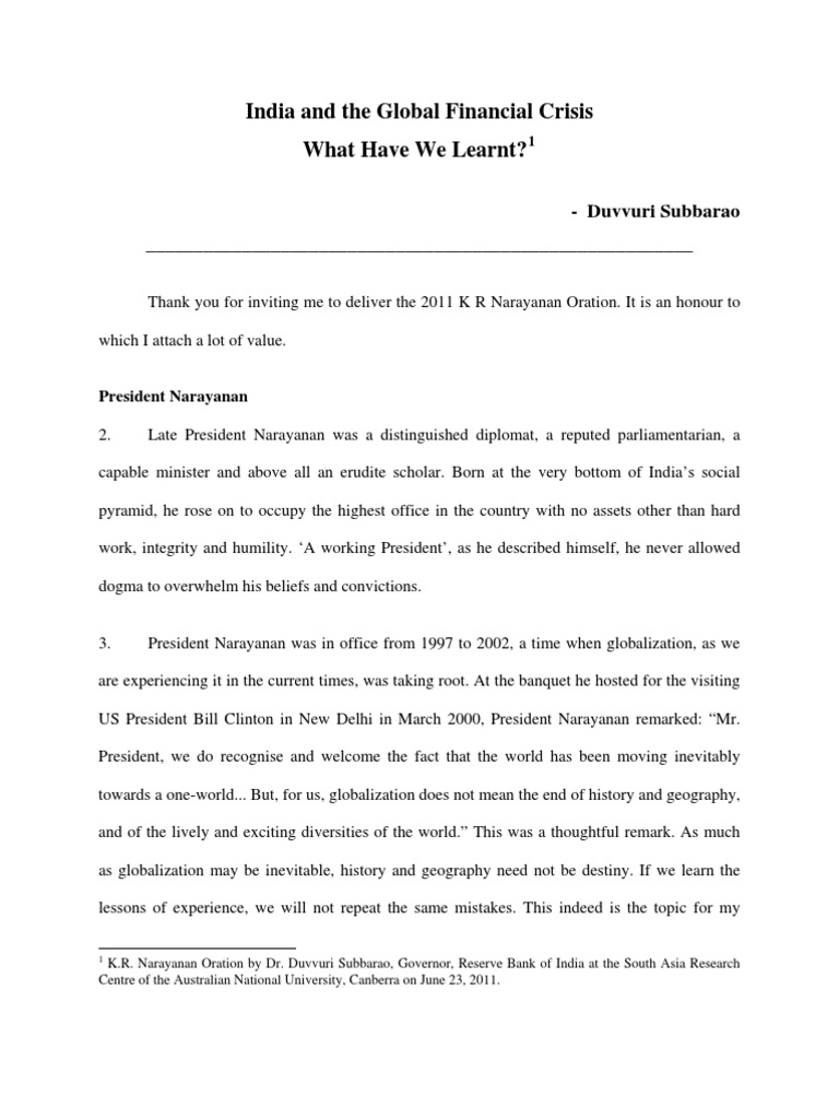 India’s Lessons from the Financial Crisis | PDF