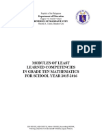 Modules of Least Learned Competencies in Grade Ten Mathematics FOR SCHOOL YEAR 2015-2016